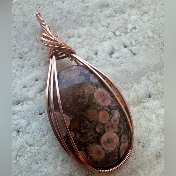 Tarnish Resistant Grounding Copper Poppy Jasper Necklace Pendant - Picture 4 of 4